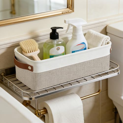Small Fabric Storage Baskets (Beige / Off-White / Narrow-15"x6"x5")