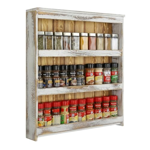 3 Tier Spice Rack Wall Mount Rustic Wood Kitchen Shelf