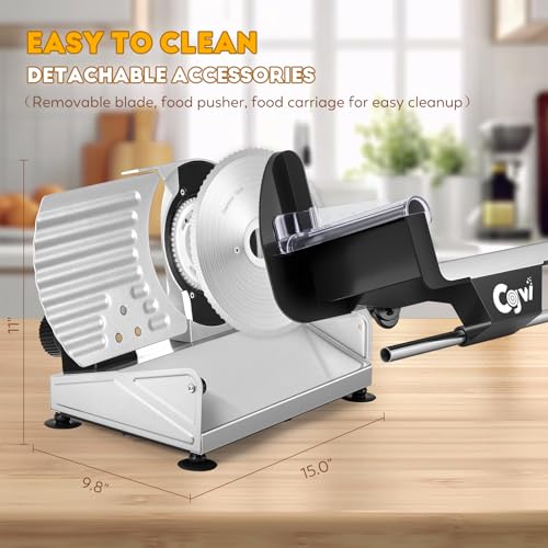 Meat Slicer 220W Electric Deil Food Slicer with 2 Removable 7.5" Blades (Silver)