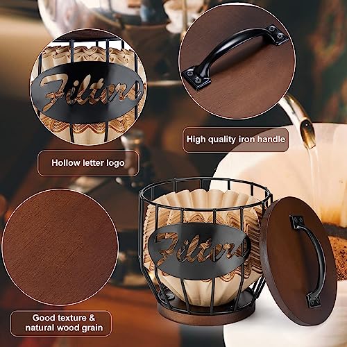 Metal Coffee Filter Storage Holder with Wooden Lid for 2