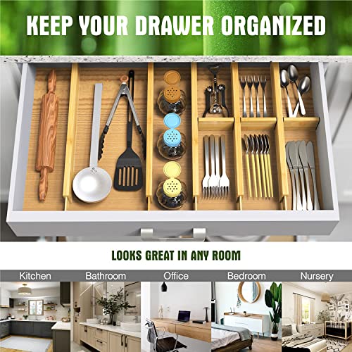 4 Pcs Expandable Bamboo Drawer Dividers (yellow)