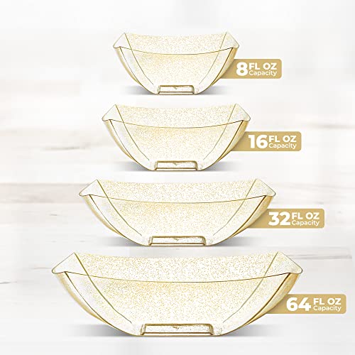 4 Pack Disposable Gold Plastic Serving Bowls Square Party Candy Use 16oz (16 OUNCE / GOLD GLITTER)