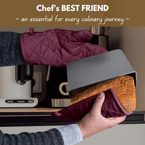 4 Piece Set 2 Oven Mitts & 2 Potholders (Burgundy Wine)