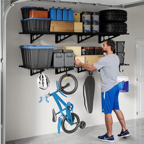 2 Pack Garage Shelving with Hooks (Black / 2 pack-2x6 ft w/hooks)