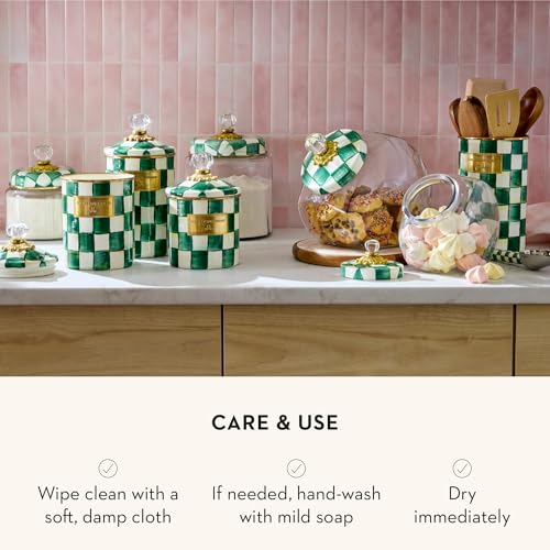 Enamel Utensil Holder (Emerald Check)