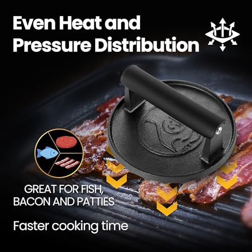 Cast Iron Smash Burger Press with Heat Resistant Handle