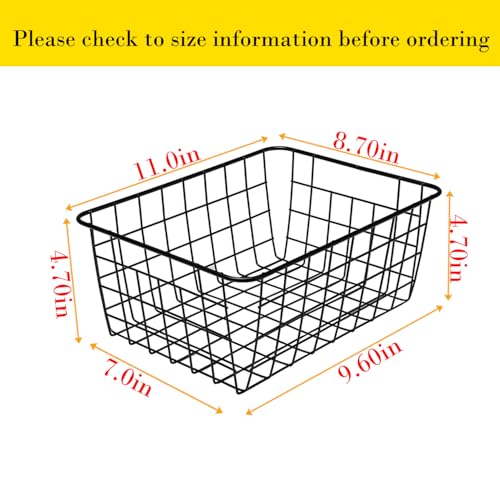 Kitchen Wire Baskets Farmhouse Decor Metal Food Storage Organizer (Black / 2 Pack Small)