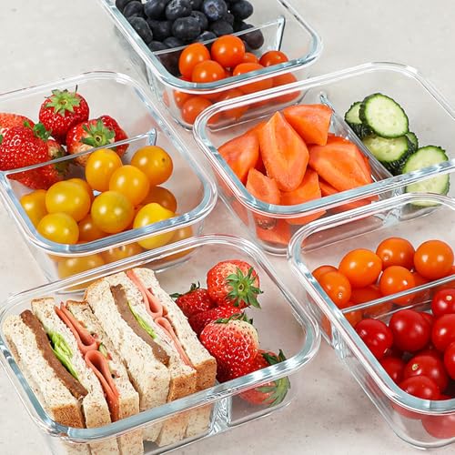 30 oz 5 Pack Glass Meal Prep Containers 2 Compartments (Gray / 2-Compartment 30 oz)