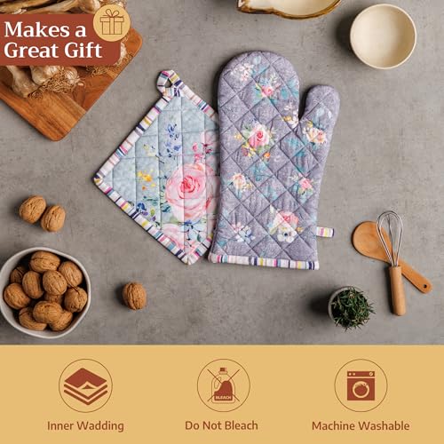 Pot Holders 100% Cotton Potholders (054 - Sweet Rose Lavender - Lush / 8" x 8" (Pot Holder Pack of 2))