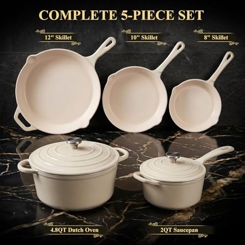 Enameled Cast Iron Cookware Set (White E)