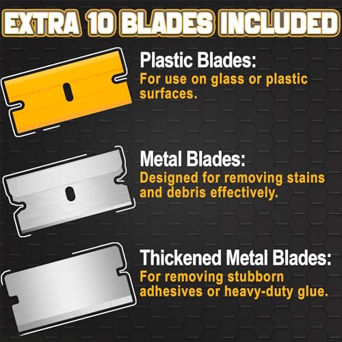 12 Pack Razor Blade Scraper (2 Pack Razor Scraper with 10PCS Blades / Yellow)
