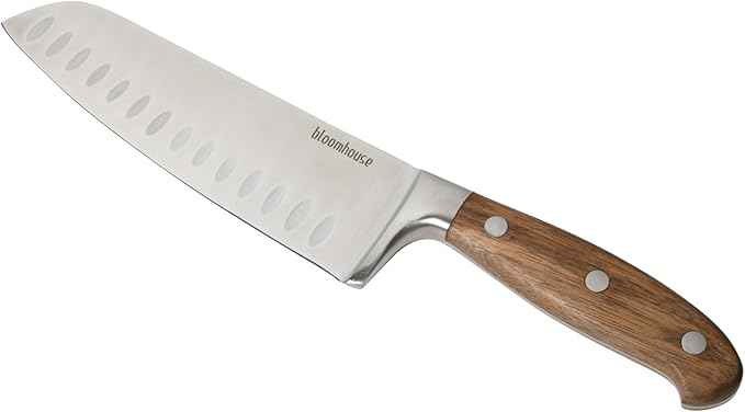 Bloomhouse 7 Inch German Steel Santoku Knife W/Walnut Wood Forged Handle