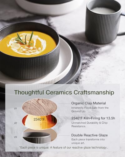 Star Stoneware Dinnerware Set (Matte White & Charcoal)