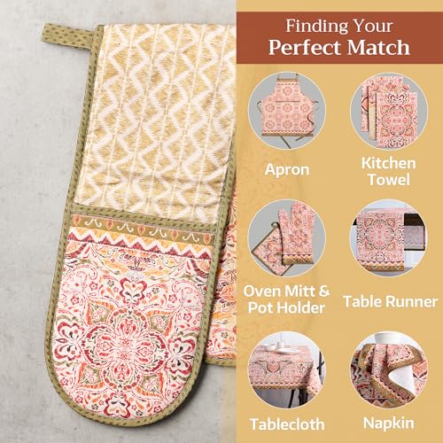 Double Oven Mitts 100% Cotton Double Oven Glove (036 - Damask / 7" x 35" (Double Oven Mitt))