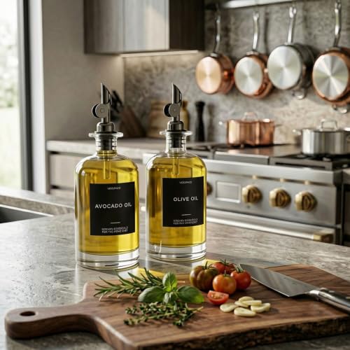 Clear Glass Olive Oil Dispenser Bottles For Kitchen (Clear/Black / 17oz)