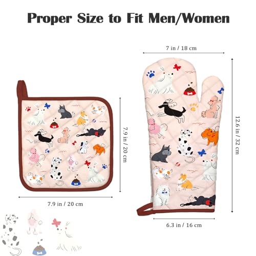 Cute Dog Oven Mitts and Pot Holders Set (Dogs / Oven Mitt x1 & Pot Holder x1)