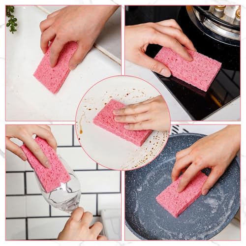 100 Pcs Sponges Bulk Sponges Kitchen Compressed Sponge (Pink)