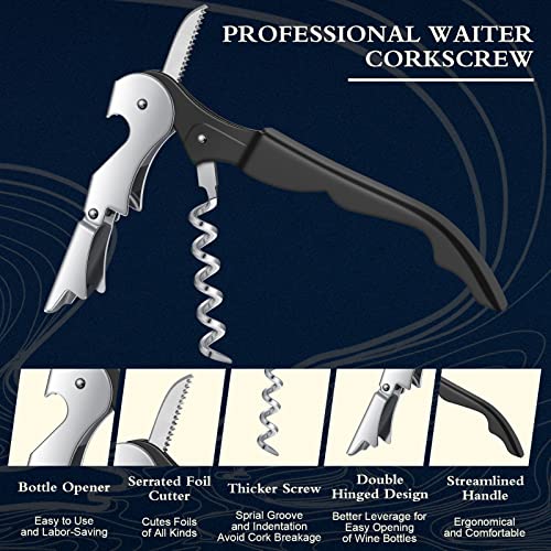 Waiter Corkscrew Wine Openers Heavy Duty Hinges Wine Key Bottle Opener All in One Double Hinged Waiter's Corkscrew with Foil Cutter Wine Tools for Bartenders Servers Sommelier (60 Count)