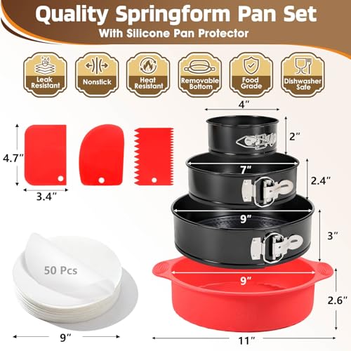 4 7 9 Inch Springform Pan Cheesecake Pan with Silicone Protector (4-7-9 + 9.1 Inches)