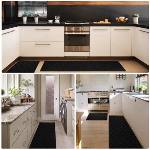 Kitchen Runner Rug (Black / 24"x71"+20"x32")