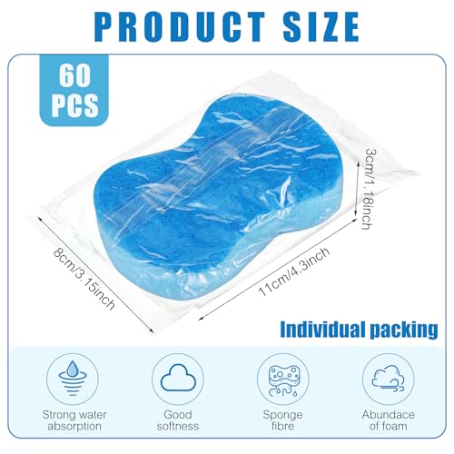 60 Pcs Individually Wrapped Sponges Kitchen Bulk Cleaning (Blue)