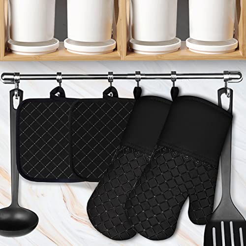 4PCS Oven Mitts and Pot Holders Sets 500°F Pot Holders for Kitchen Heat Resistant Oven Gloves Anti (4pcs Black)