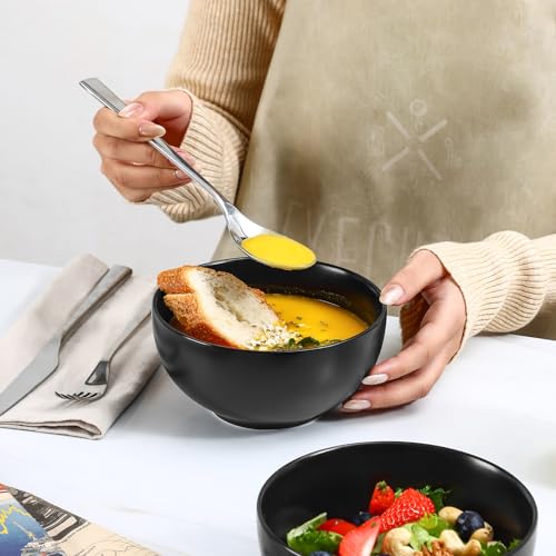 Ceramic Cereal Bowls set of 6 (Matte Black / 24 Oz)