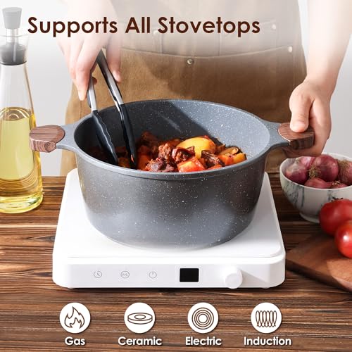 Nonstick Stock Pot with Lid (7 Quarts / Gray)