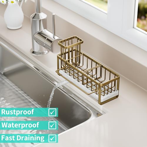 Sponge Holder for Kitchen Sink (Dark Gold / with Dishcloth Holder)