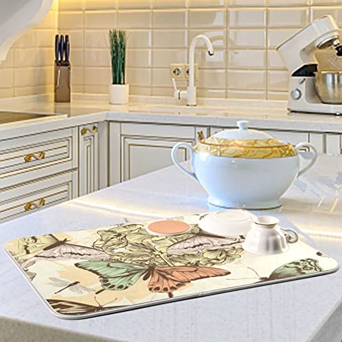 Super Absorbent Dish Drying Mat (Retro Butterfly / 18" x 24")