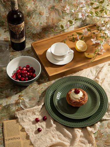 Ceramic Plates and Bowls Sets (Dark Green / Service for 6)