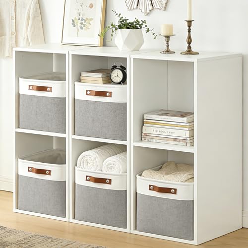 Storage Bins Large Fabric Storage Baskets for Shelves 3 Pack (Gray / Off-White / Large -15"x11"x9.5")