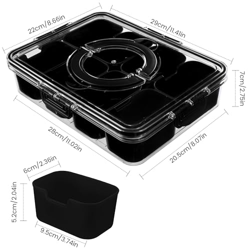 Divided Serving Tray with Lid and Handle (Black-1 Pack)
