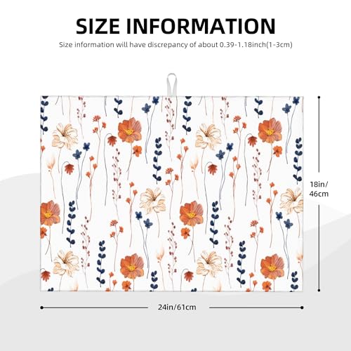 Orange Flower Decorative Dish Drying Mat for Kitchen Counter Watercolor Orange Floral Drying Pad 18x24 Inch Modern Absorbent Reversible Dish Drainer Rack Mats (Orange Flower / 18 x 24 inch)