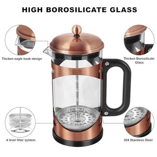 34 Ounce French Press Coffee Maker Copper Stainless Steel Coffee Press (Copper-R / 34 oz)