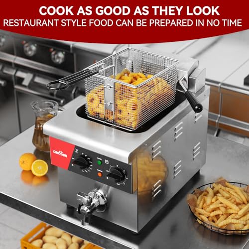8L Countertop Electric Deep Fryer with Draining Valve (Single Tank,8L)