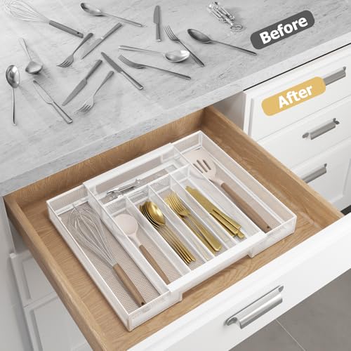 Expandable Kitchen Utensil Organizer (White / Expandable 9.6"~16.1" x 13.8")