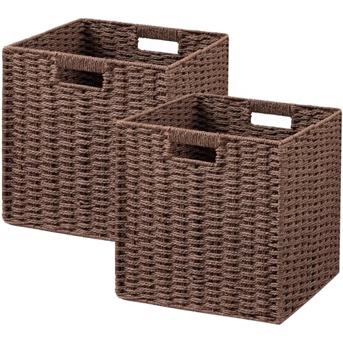 2 Pack Wicker Basket (Cube-2pack 11"×11"×10.5" / Dark Brown)