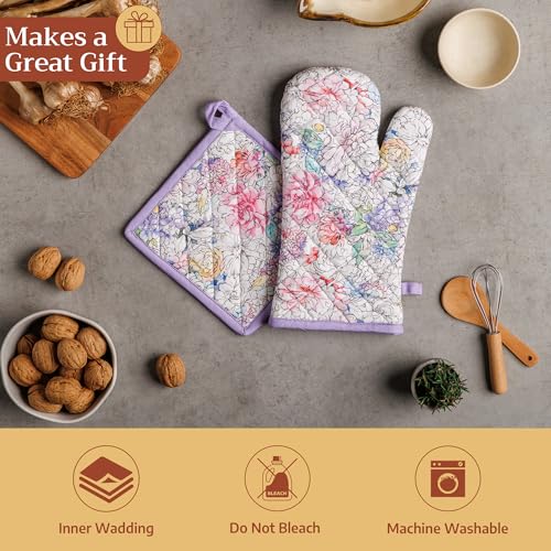 Pot Holders 100% Cotton Potholders (044 - Floral Love / 8" x 8" (Pot Holder Pack of 2))