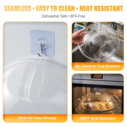 12" Clear Microwave Splatter Cover Integrated Handle BPA Free (12 inches (without water steamer) / Clear)