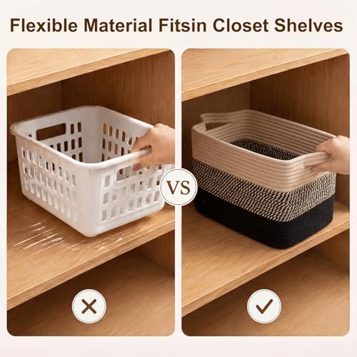 Cotton Rope Storage Baskets for Organizing Black & Brown 3 (Black & Brown / 3 pcs-13”x9.9”x8.7”)