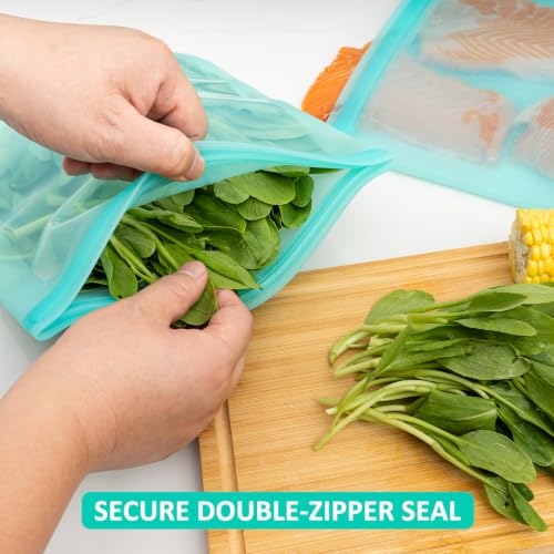 100% Silicone Reusable Gallon Freezer Bags (Aqua| Gallon | 4 Pack Flat)