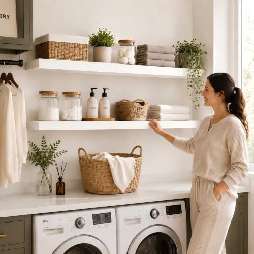 60 inch White Floating Shelves for Wall 8 (White / 60'' x 8''x 2''(set of 2）)