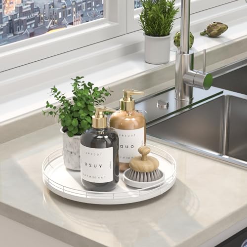 12 Inch Oak Lazy Susan Vanity Tray (White / 12)