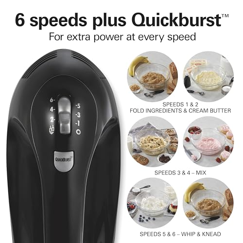 6 Speed Electric Hand Mixer With Easy Clean Beaters (Black / Powerful 275 Watt Motor)