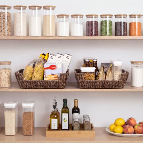 Pantry Baskets for Organizing (Brown(Water Hyacinth) / 16 ½"L x 12 ½"W x 5"H)