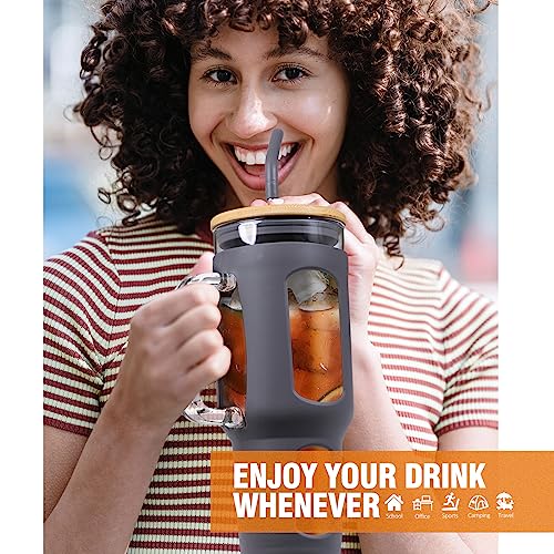 Glass Tumbler with Lid and Straw (Gray / 46 Ounces)
