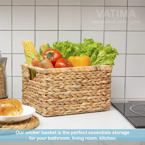 Natural Water Hyacinth storage basket with Handle (Water Hyacinth / 3-Pack Medium (12.2"L x 8.9"W x 6.9"H))