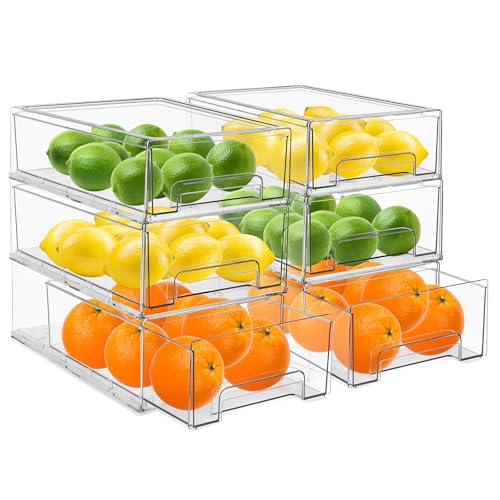 Clear Stackable Storage Drawers for Refrigerator (6 Pack / Medium)
