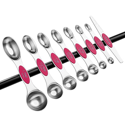 Dual Sided Magnetic Measuring Spoons Set of 8 for Kitchen (Pink / 1-Pack)